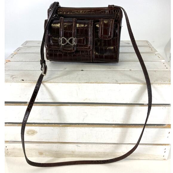 BRIGHTON SMALL BROWN ANIMAL PRINT CROSSBODY BAG WITH POCKETS - Picture 2 of 16